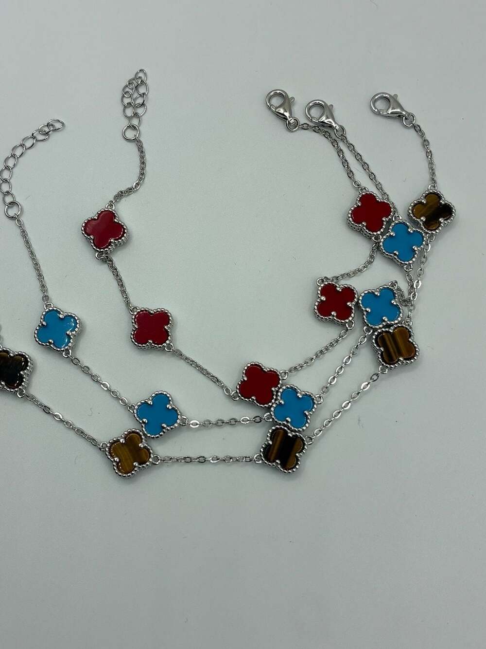 Irish inspired, lot of 3, 925 bracelets- red, blue, tiger eye